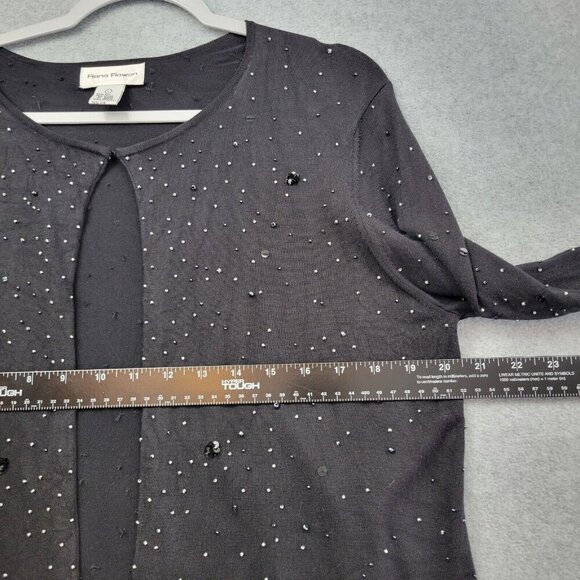Rena Rowan Womens Silk Blend Sweater Size Large Cardigan Tank Set Black Beaded - Picture 15 of 16